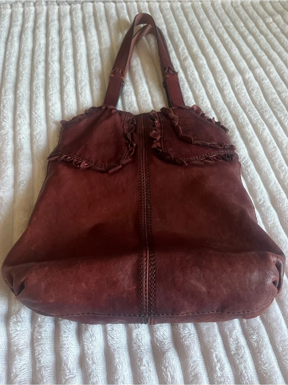 Lucky Brand Vintage Y2K lambskin Wine Red Shoulder Bag Purse Italian Leather